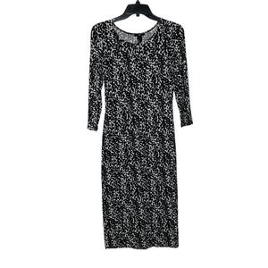 H&M T-Shirt Dress Size Small Black White Pattern Stretch Blend Womens 3/4 Sleeve